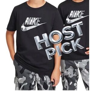 NIKE Youth Boys Gray Camo Swoosh Short Sleeve Soft Black Athletic Tee Shirt